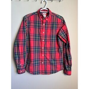 Gap Mens Red Plaid Untucked Button Down Shirt XS Preppy Casual Classic School